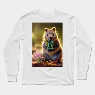 Cute quokka with Australian wild flowers v3 Long Sleeve T-Shirt